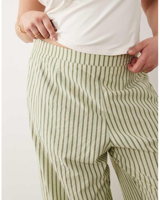 ASOS Green Asos Design Curve Textured Pull On Straight Leg Trousers