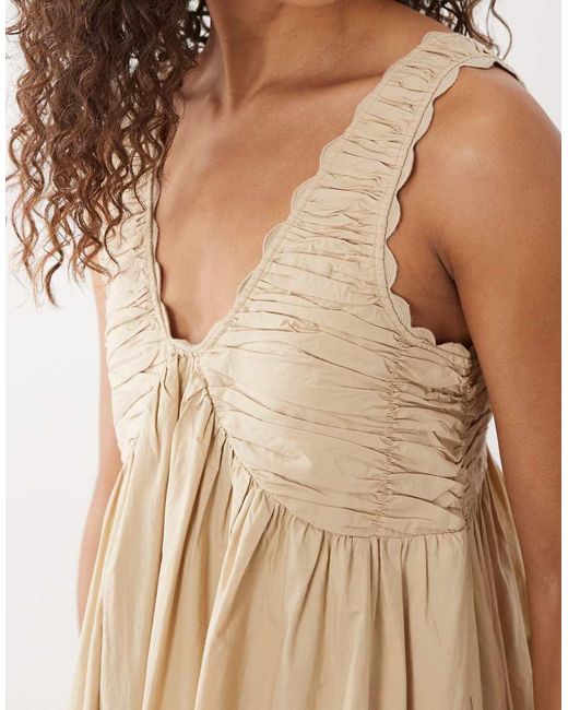 ASOS Natural V Neck Scalloped Maxi Dress With Back Tie