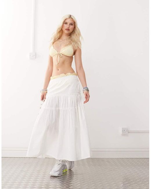 Collusion White Poplin Drop Waist Frill Detail Maxi Skirt