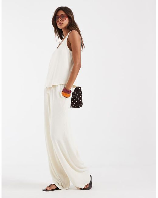 ASOS White Textured Knit Wide Leg Trouser Co-Ord