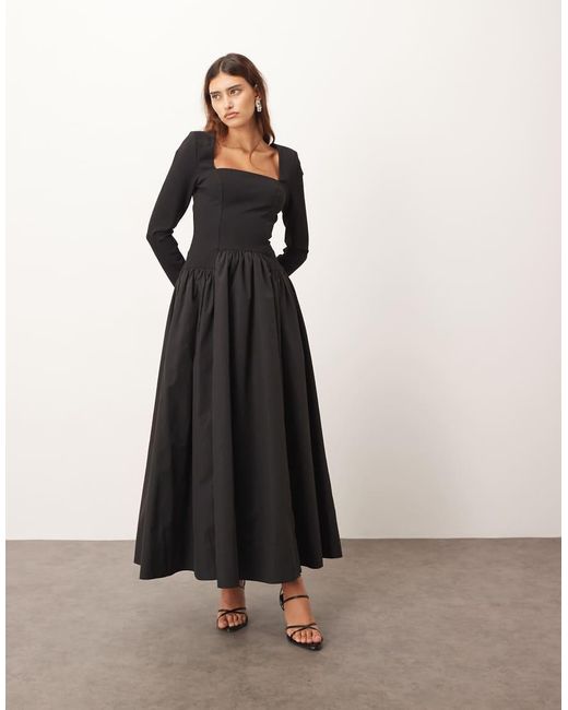 ARRANGE Black Hybrid Square Neck Maxi Dress With Full Skirt