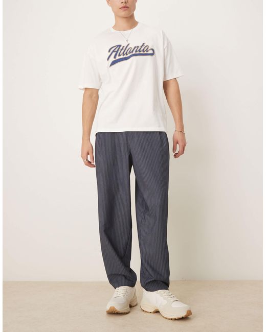 ASOS Blue Oversized Tapered Smart Trousers for men