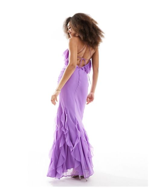 ASOS Purple Ruffle Halter Bias Maxi Dress With Ruffle Hem