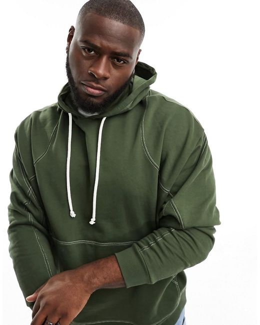 Sudadera Caqui Extragrande Con Capucha Y Pespuntes En Contraste De Verde ASOS de hombre de color Negro Lyst