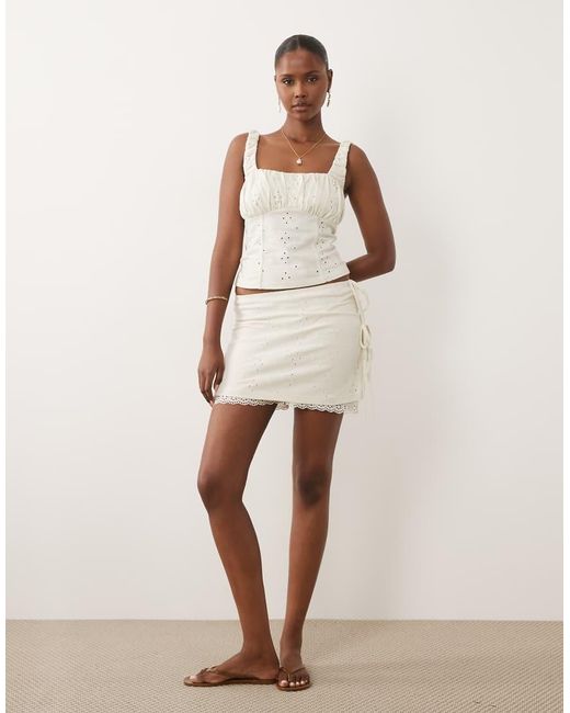 ASOS Natural Broderie Wrap Mini Skort With Lace Trim