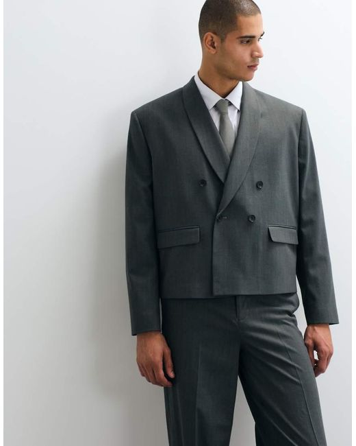 ASOS Gray Double Breasted Boxy Shawl Wrap Suit Jacket for men