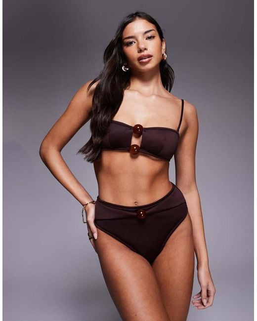 ASOS Brown Dora Premium High Leg High Waist Belted Bikini Bottom With Jumbo Bead