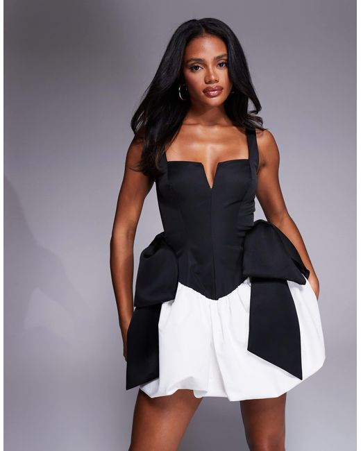 ASOS Blue Structured Mini Bow Dress With Bubble Hem