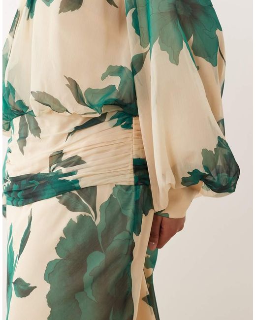 ASOS Green Asos Design Curve High Neck Drape Chiffon Maxi Dress With Neck Tie