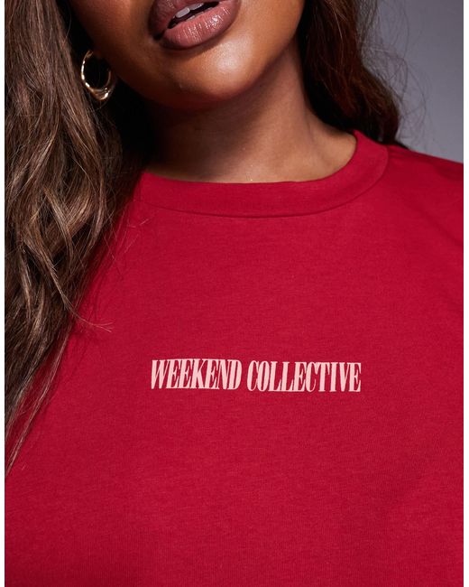 ASOS Red Weekend Collective Curve Icon Oversized Long Sleeve T-shirt With Stacked Back Logo