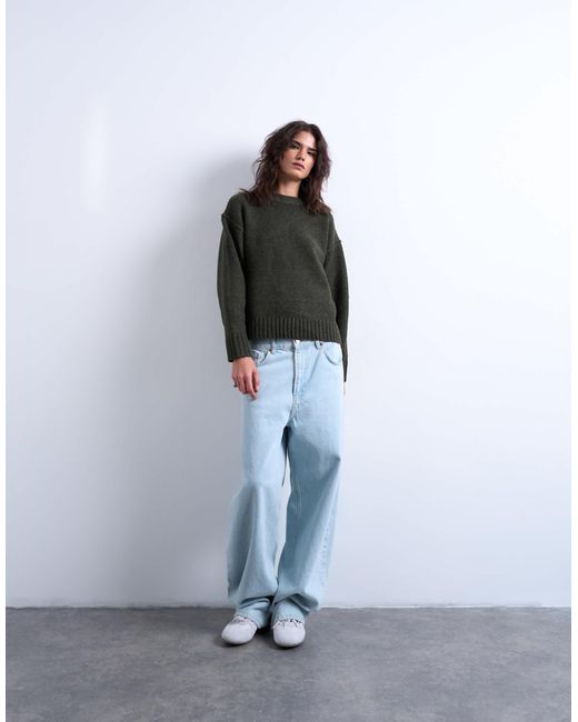 TOPSHOP Green Knitted Clean Exposed Seam Jumper