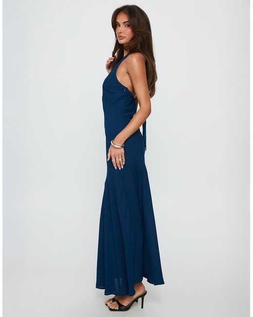 Princess Polly Blue Chiffon Halterneck Asymmetric Hem Maxi Dress