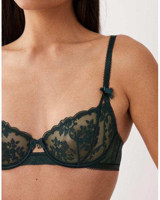 Boux Avenue Black Zoe Embroidered Mesh Non Padded Balconette Bra