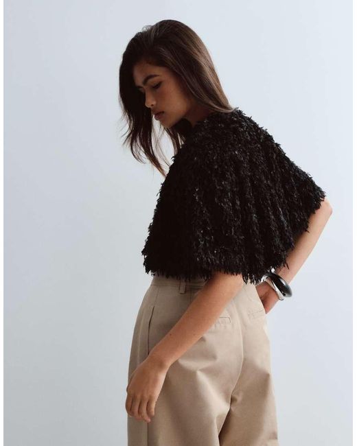ARRANGE Black Faux Feather Trapeze Crop T-Shirt