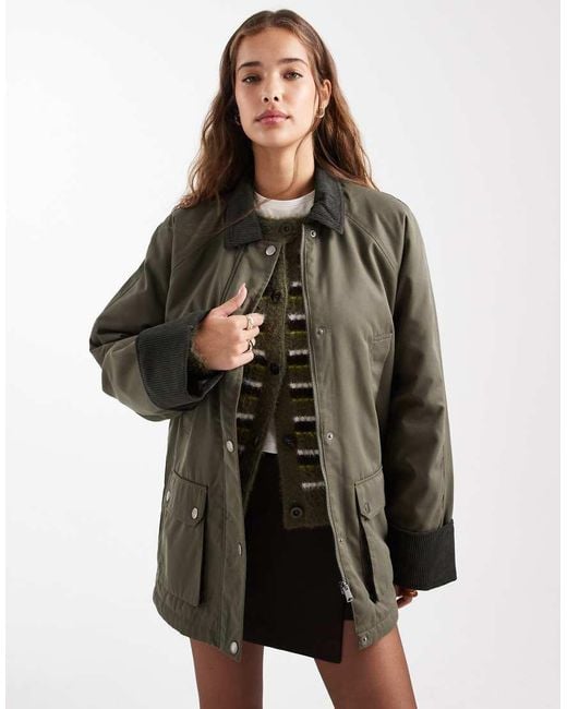 Vero Moda Green Barn Jacket With Contrast Cord Trim