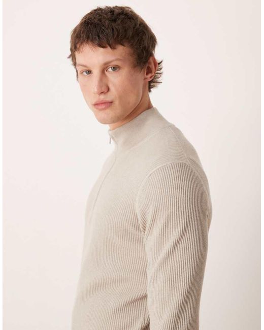 Mango Natural Cotton Mix High Neck Quarter Zip Jumper for men