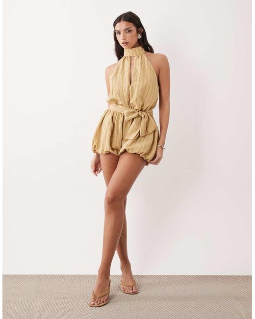 ASOS Natural Halter Neck Romper With Bloomer Shorts
