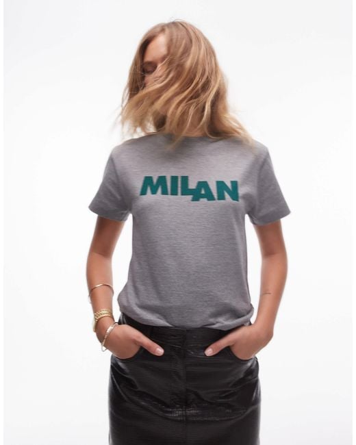 TOPSHOP Gray Milan Boxy Graphic Tee