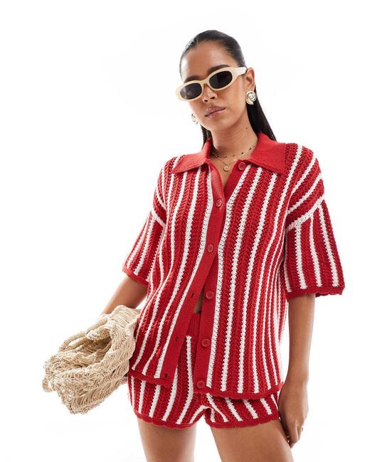 Camicia Rossa A Righe di ASOS in Red