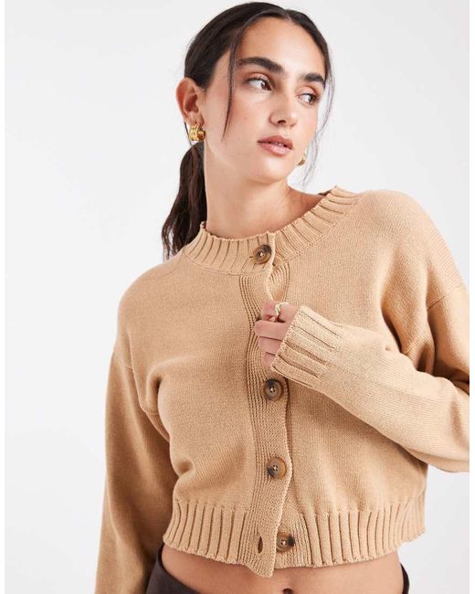 Brave Soul Natural Crew Neck Cropped Cardigan