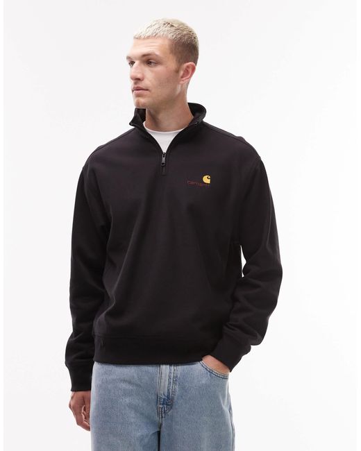 Carhartt – american script – es sweatshirt mit kurzem reißverschluss in Black für Herren