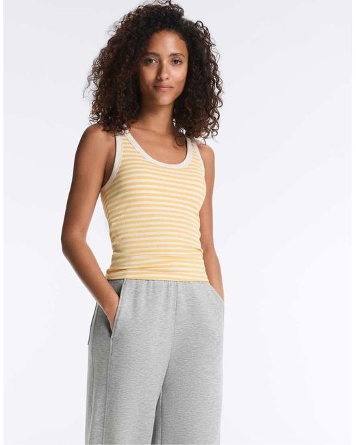 Oysho White Long Rib Round Neck Modal Tank Top