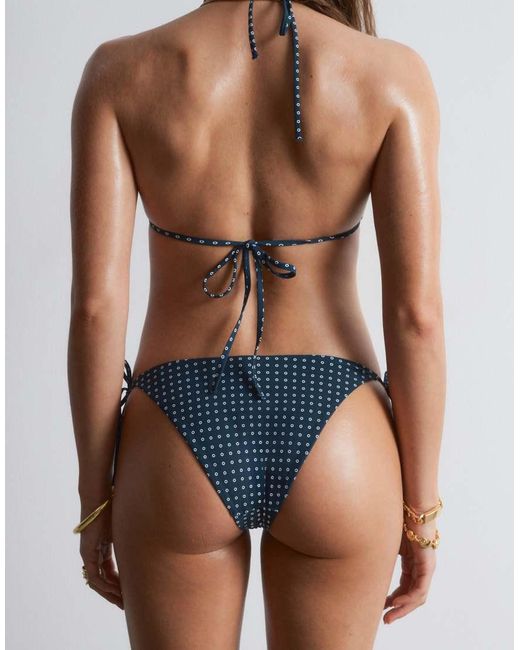& Other Stories Blue Mix And Match Tie Side Bikini Bottom With Padding