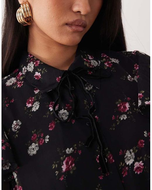 Y.A.S Black Frill Trim Chiffon Mini Dress