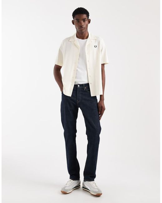 Fred Perry White Short Sleeve Revere Collar Logo Shirt for men