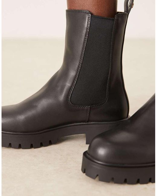 Mango Black Faux Fur Lined Chunky Chelsea Boot