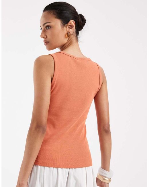 Vero Moda Orange Scoop Neck Ribbed Singlet With Sun Embroidered Graphic
