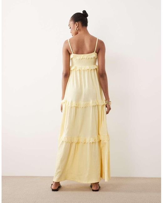 ASOS Natural Asos Design Tall Lace Trim Tiered Crinkle Cami Midi Dress