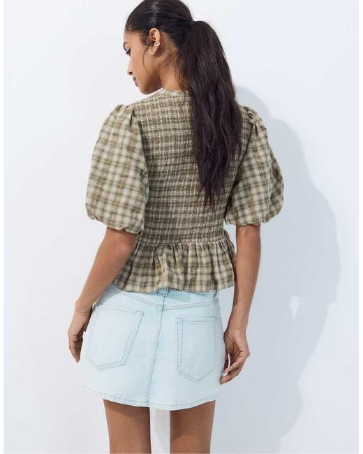 Stradivarius White Short Sleeve Peplum Blouse
