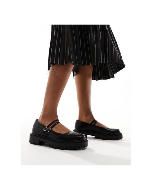 Truffle Collection Black Chunky Sole Mary Jane Double Strap Shoes