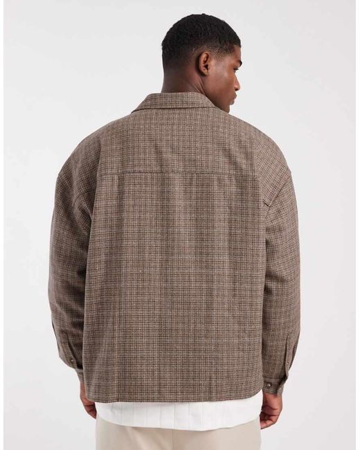 ASOS Brown Volume Oversized Wool Blend Shirt for men