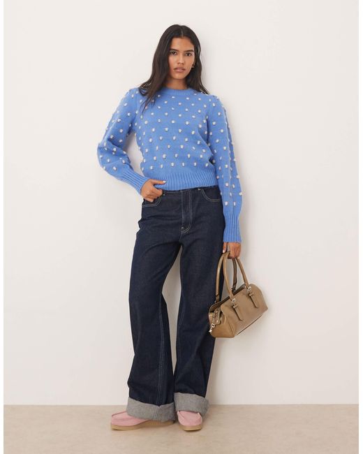 Pull tricoté décontracté à pois texturés Jdy en coloris Blue