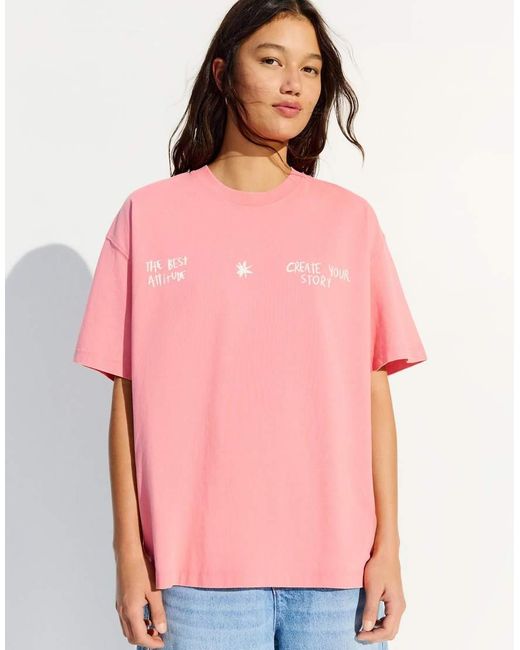Bershka Pink Washed Effect Short Sleeve T-shirt