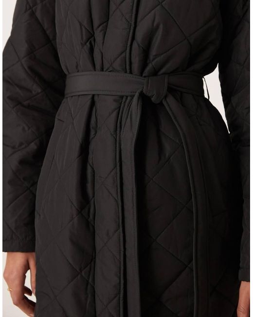 VILA quilted longline coat with hood in black