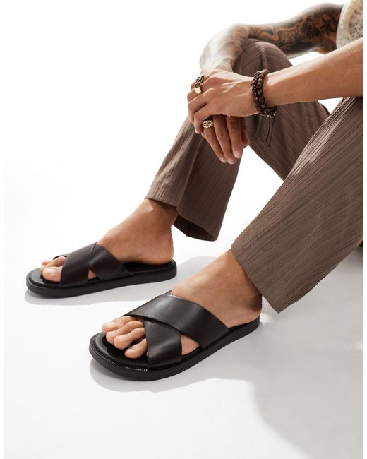 ASOS Black Cross Strap Sandals for men