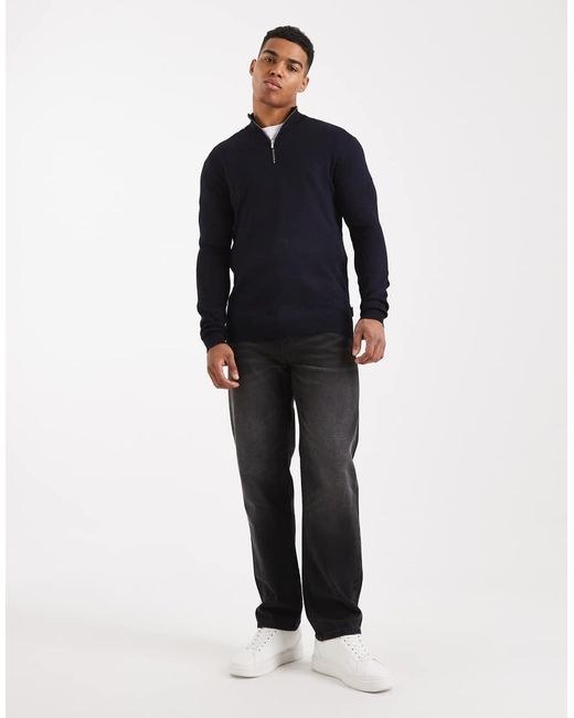 Only & Sons Black 1/4 Zip Jumper for men