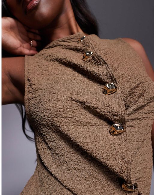 River Island Brown Textured Button Front Top