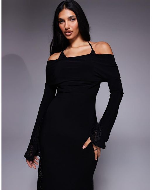 ASOS Blue Bra Detail Long Sleeve Maxi Dress With Lace Inserts