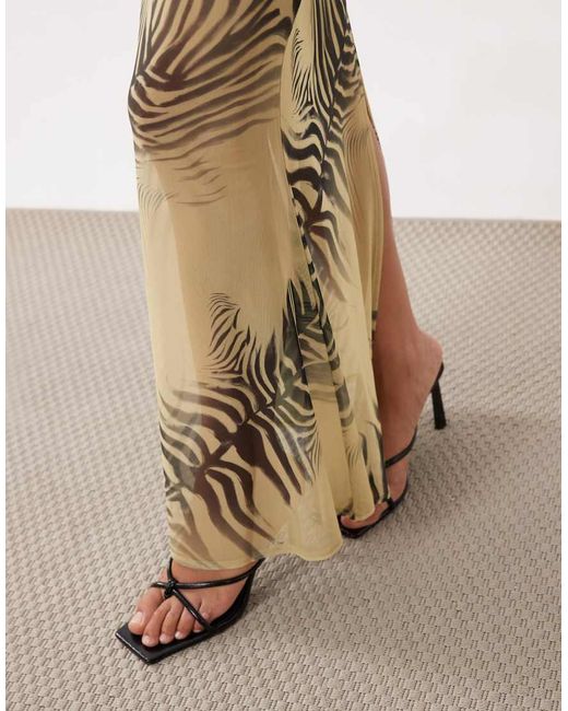 ASOS White Printed Mesh Co-ord Leaf Maxi Skirt