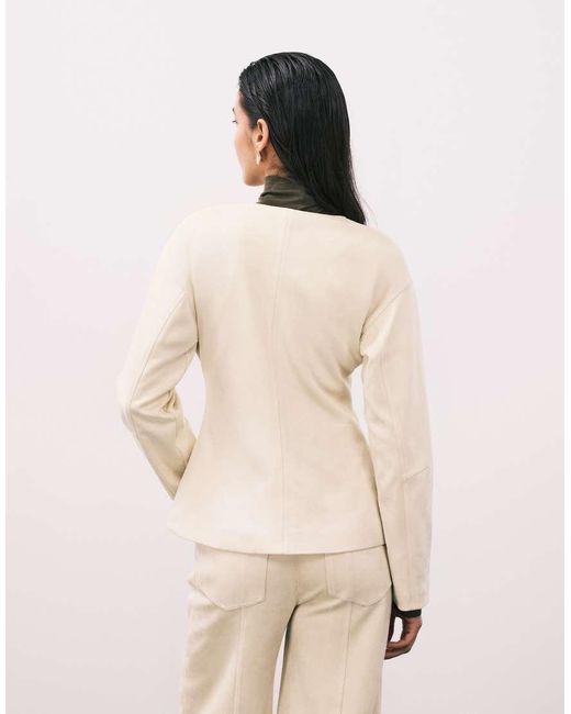 4th & Reckless Natural Faux Suede Collarless Gold Button Blazer Co-ord
