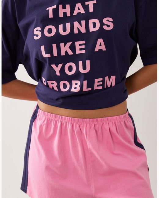 ASOS Blue You Problem Oversized Short Sleeve Top & Shorts Pajama Set