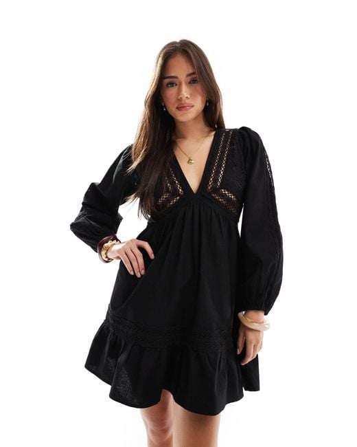Miss Selfridge Black Cut Work Detail Mini Dress