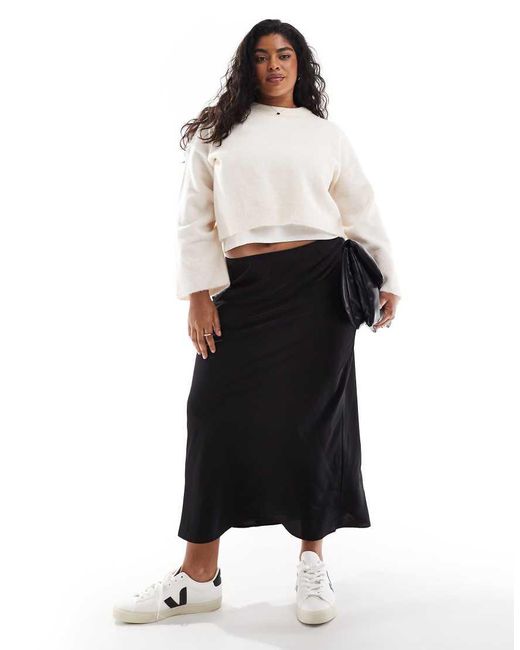 ASOS Black Asos Design Curve Satin Bias Midi Skirt