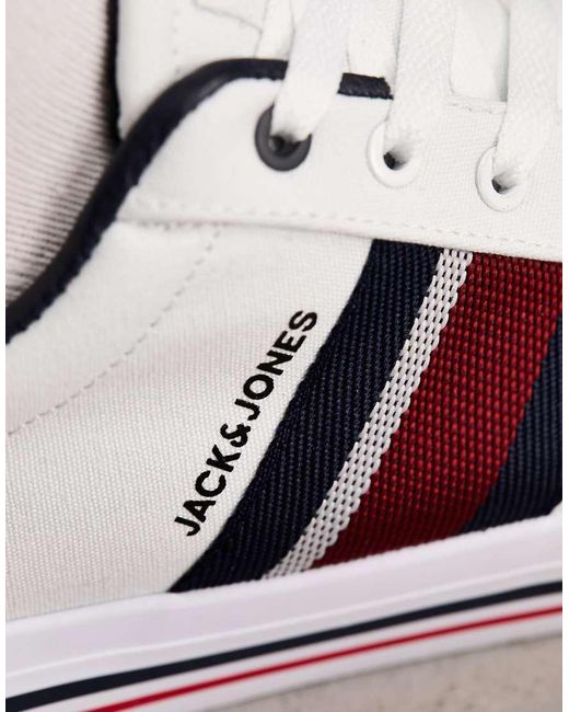 Jack & Jones Blue Canvas Trainer With Contrast Stripe Panel for men