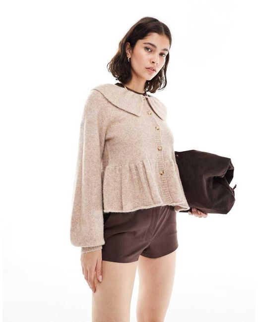 Miss Selfridge Natural Frill Collar Peplum Hem Cardigan