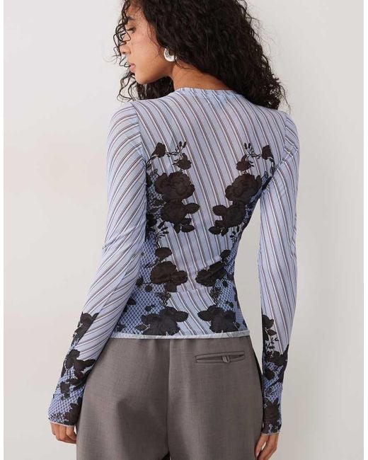 AFRM Brown Kaylee Mesh Crew Neck Long Sleeve Top
